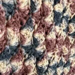 Handmade Crochet Afghan Throw 51.5” Square Blue Rose Cream Textured